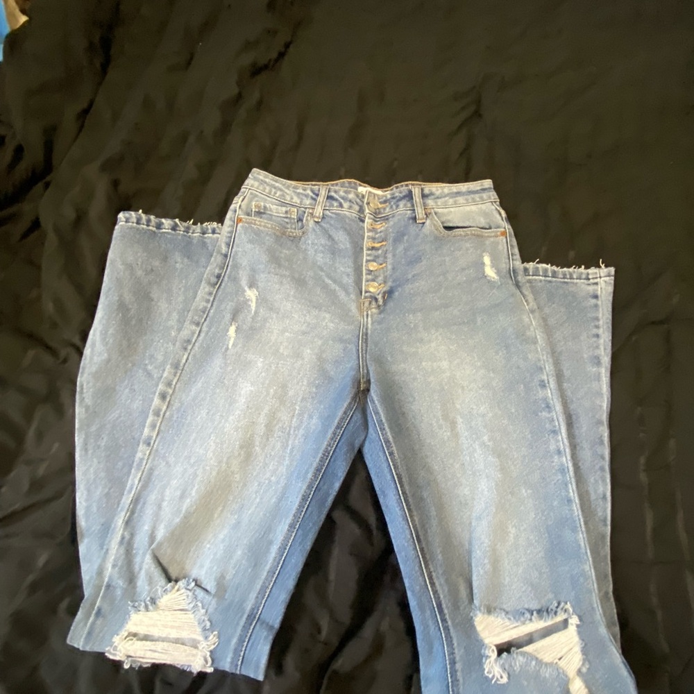 Cello High Rise Blue Jeans with Distressed Details